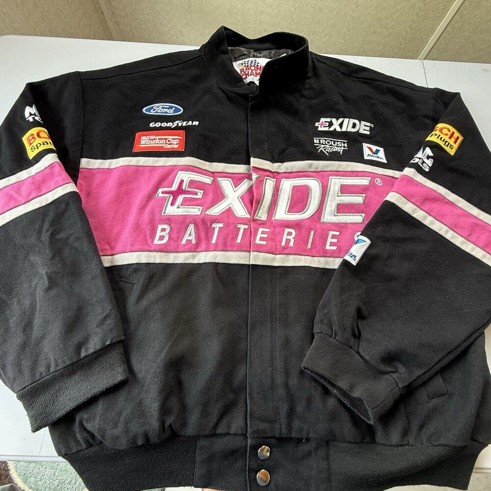 Vintage NASCAR Jeff Burton Exide Racing Champion Apparel Jacket Sz XL VTG Pink